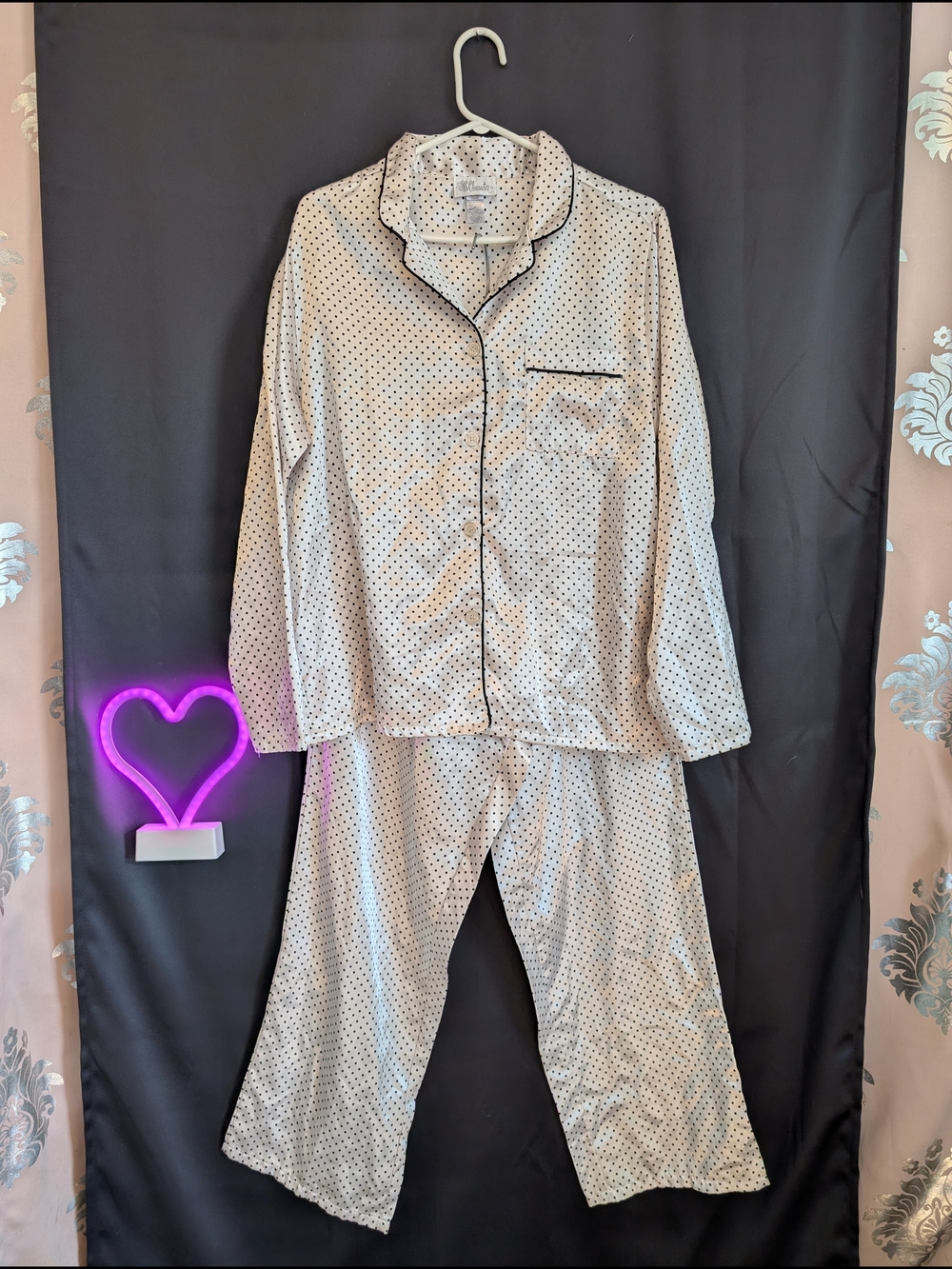 2 for $25 Women’s Satin Polka Dot Long-Sleeve Pajama Set
